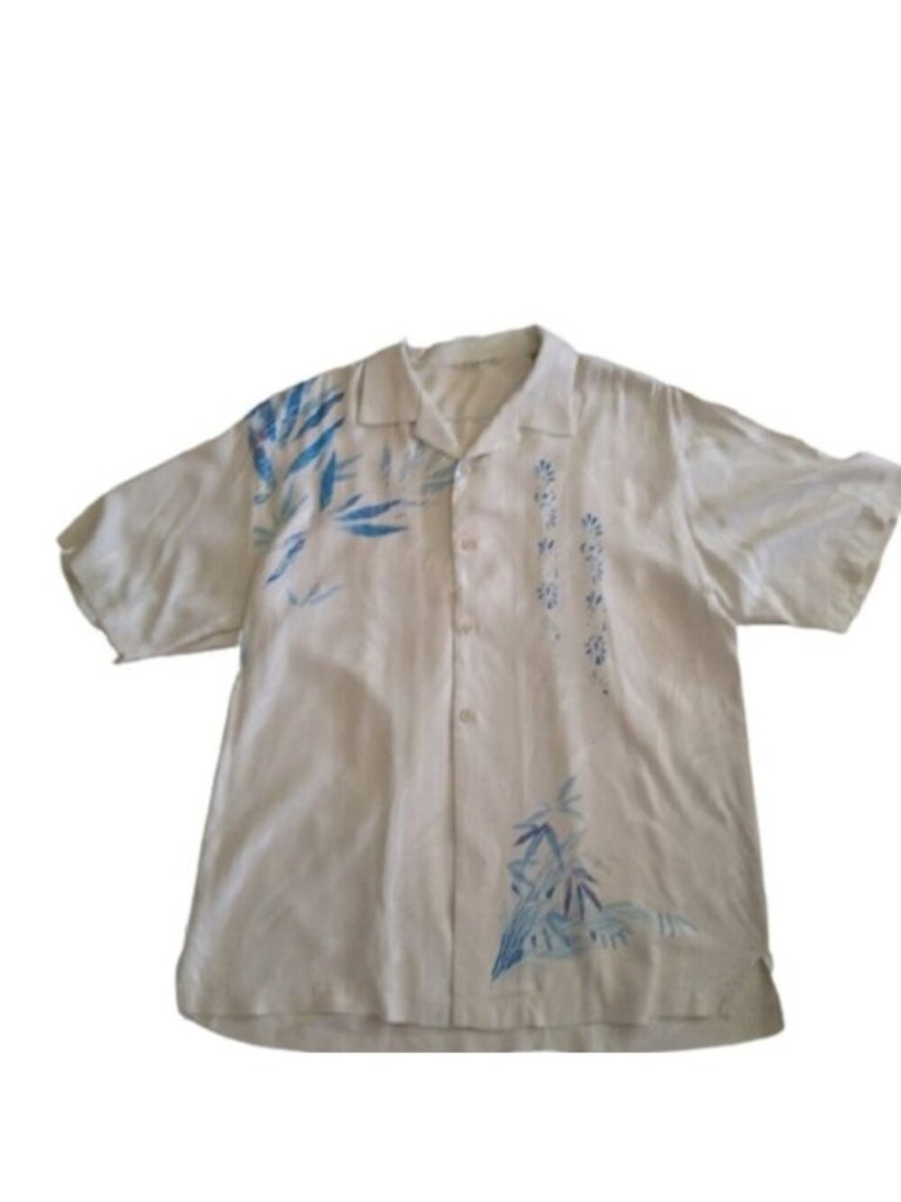 Tommy Bahama Ivory + Blue Silk Hawaiian Shirt,  size Large